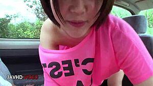 asian teen 18+ gives blowjob and handjob on road trip