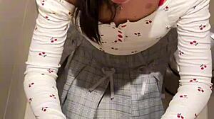 Bold Asian Teen 18+ Sucks In Public Restroom For Huge Cumshot