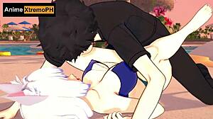 Cat girl intensely fucked by rich man on beach with big ass