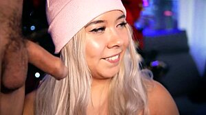 Sexy Blonde Latina Teases and Sucks Small Cock on Webcam, Getting It Hard and Ready