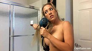 Capri Cavanni prepares nude for her solo scene with big tits and boobs