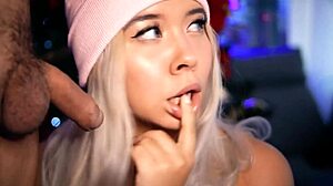 Sexy Blonde Latina Teases and Sucks Small Cock on Webcam, Getting It Hard and Ready