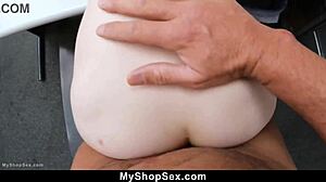 Security guard catches bratty thief Minxx Marley and brings her for hardcore punishment involving blowjob