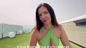 brunette fucks her pussy with a bottle and sucks a huge cock, drinking all the cum