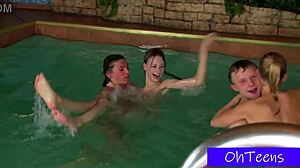 College girlfriends share pool party homemade fun