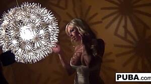 sexy blonde does retro tease and solo with big tits