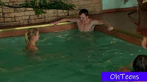 College girlfriends share pool party homemade fun