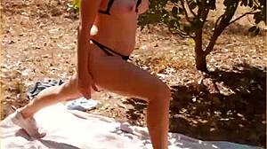 Amateur Wife Attempts Nude Public Yoga with Big Tits and Ass Exposed