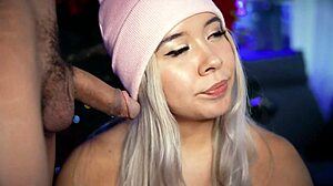 Sexy Blonde Latina Teases and Sucks Small Cock on Webcam, Getting It Hard and Ready