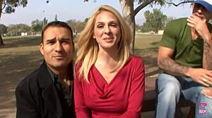 gorgeous blonde with massive tits lets herself be fucked in front of her partner