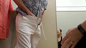 Pregnant teen gives blowjob in public changing room