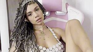 Pretty latina uses toy in lingerie