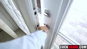 cuck husband watches his wife get banged hard in mouth and pussy