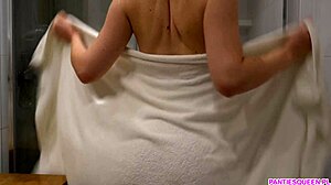 Step sister with unshaven pussy takes a shower