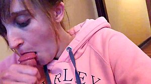 amateur blowjob then creampie with redhead friend and wife.