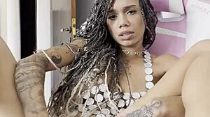 Pretty latina uses toy in lingerie