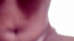 Skinny Melina with big tits sits on monster black cock