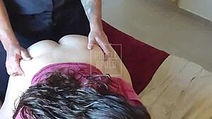 Fucking submissive wife with blue eyes and natural tits in homemade setting