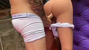 The professor fucks the amateur's ass with sex toy