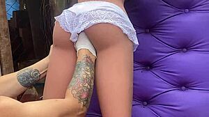 The professor fucks the amateur's ass with sex toy