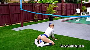 Volleyball girl rides trainer's hard dick