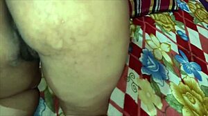 Desi housewife bends over for hard doggy style fucking by husband with deepthroat blowjob. Passionate missionary leads to creampie and rough anal fingering in blindfolded session.