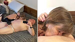 bbw cougar granny carmen's close up sucking pov