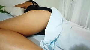 Entered Hidden Room And Caught Skinny Latina Cousin Lying Without Panties In Lingerie