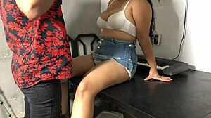 curvy young woman flashes in tight skirt during keyboard lessons