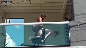 Pussy Wide Open On Balcony For Creampie!