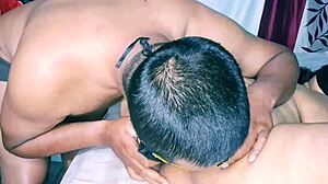 hot desi indian bhabhi gets her hairy pussy licked close up in juicy cunilingus action with big natural tits bouncing!