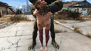 Mutant dominates girl in stockings doggystyle bent over