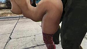 Mutant dominates girl in stockings doggystyle bent over