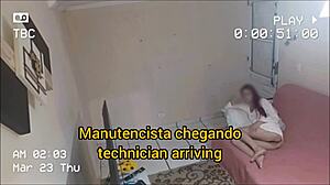 the naughty housewife welcomes the depraved maintenance man for cum on ass blowjob and fetish sex in uniform