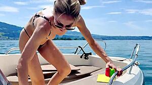 i wash the boat in thong swimsuit on summer holiday