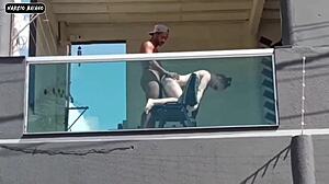 Pussy Wide Open On Balcony For Creampie!