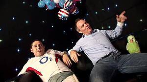 Sexy blonde amy seduces two men with big tits and tight asshole in fishnets