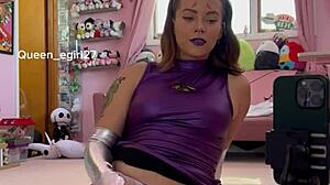 Starfire rides dildo in cosplay with big ass and toys