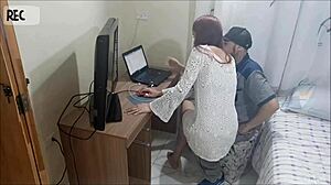 the naughty housewife welcomes the depraved maintenance man for cum on ass blowjob and fetish sex in uniform