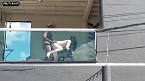 Pussy Wide Open On Balcony For Creampie!