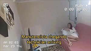 the naughty housewife welcomes the depraved maintenance man for cum on ass blowjob and fetish sex in uniform