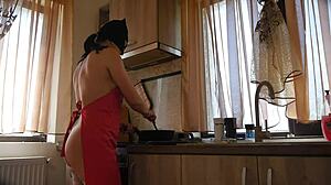 milfycalla mixes cooking with sex in the kitchen