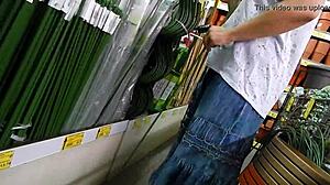 hairy beaver flashes subtly under skirt in busy shop