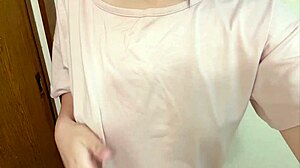 Japanese brunette student masturbates with hairy pussy after gym