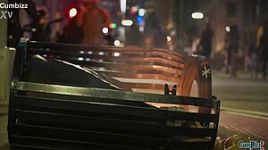 black guy with huge bbc bends over milf for doggystyle pounding while she licks balls/ his massive cock enters her from behind with rough thrusts