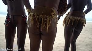 Three African Tribe Witches With Big Natural Tits And Skinny Bodies Dance In Emotional Rain Ritual