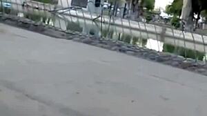 This petite 18+ teen college girl sparked a scandal with her bold exhibitionism in the public park