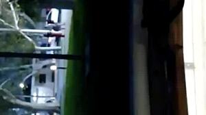 This petite 18+ teen college girl sparked a scandal with her bold exhibitionism in the public park