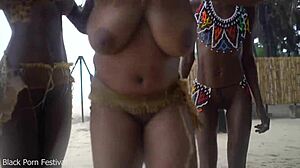 Three African Tribe Witches With Big Natural Tits And Skinny Bodies Dance In Emotional Rain Ritual