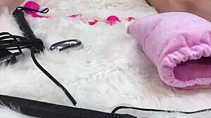 I oiled her body amazingly then slammed glass dildo hard into her wet pussy and tight asshole until she screamed.